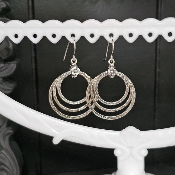Didae Sterling 925 Silver Triple Circle Dangle Earrings - Picture 6 of 11